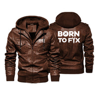 Thumbnail for Born To Fix Airplanes Designed Hooded Leather Jackets