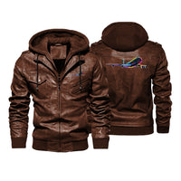 Thumbnail for Multicolor Airplane Designed Hooded Leather Jackets
