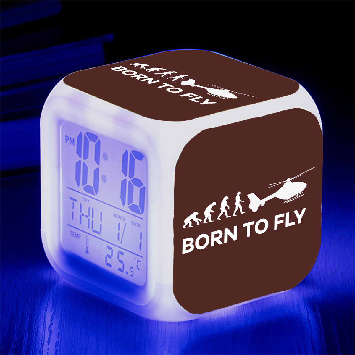 Born To Fly Helicopter Designed "7 Colour" Digital Alarm Clock