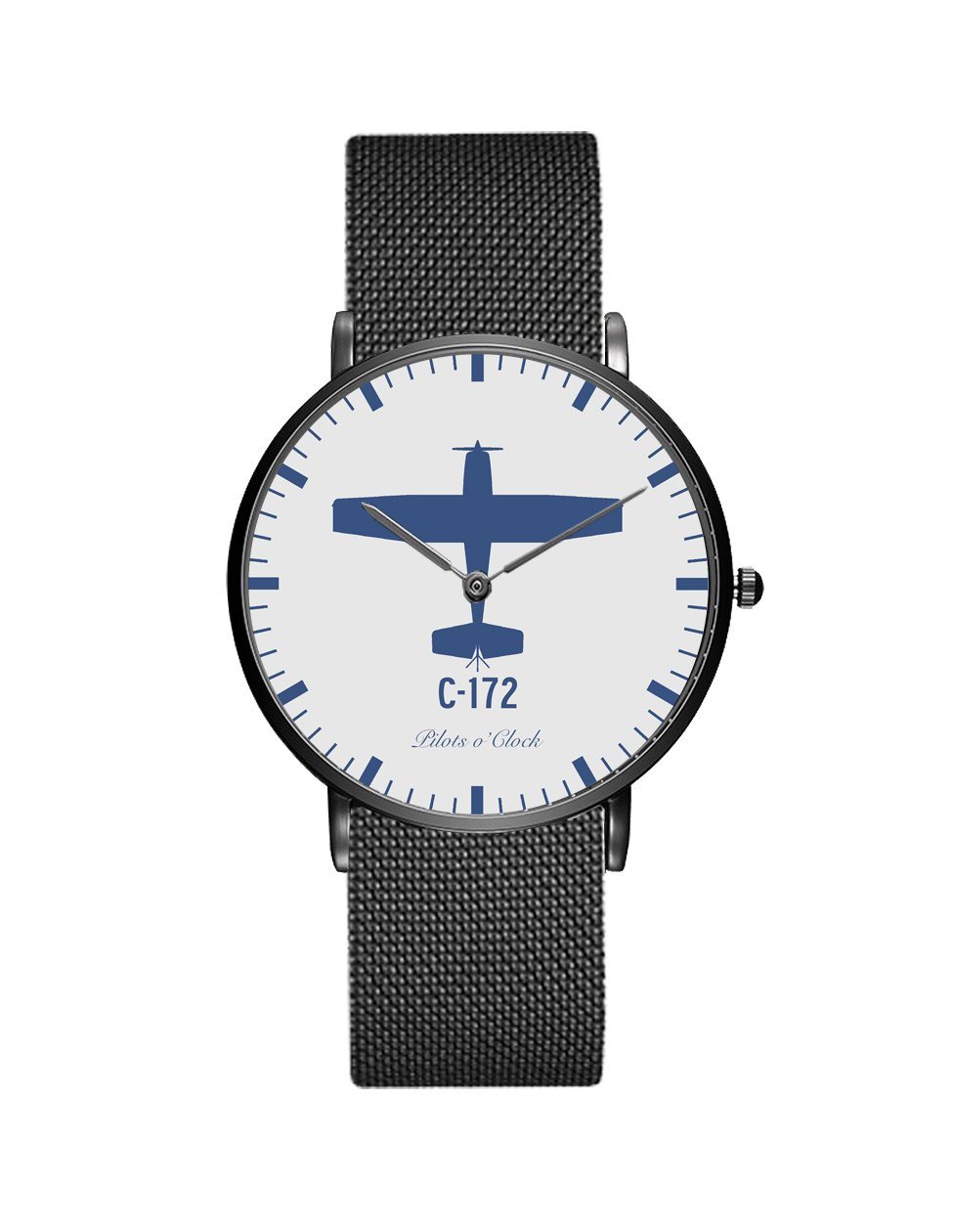 Cessna 172 Stainless Steel Strap Watches Pilot Eyes Store Black & Stainless Steel Strap 