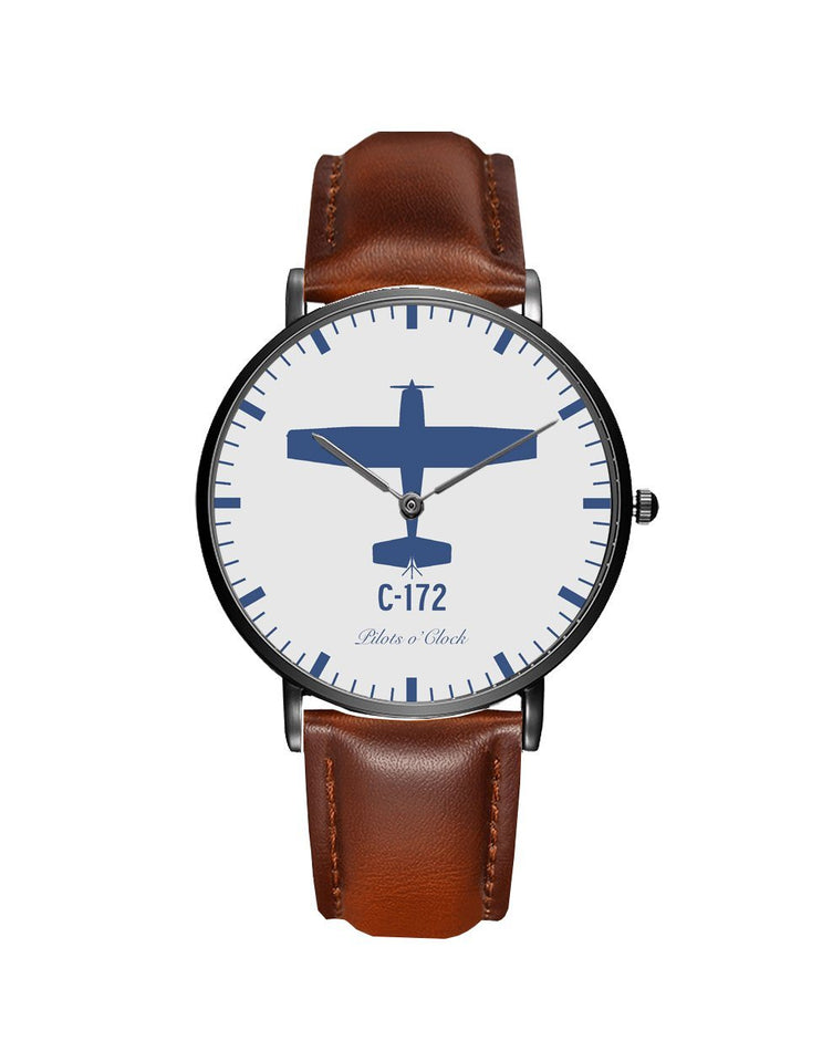 Cessna 172 Leather Strap Watches Pilot Eyes Store Black & Brown Leather Strap 