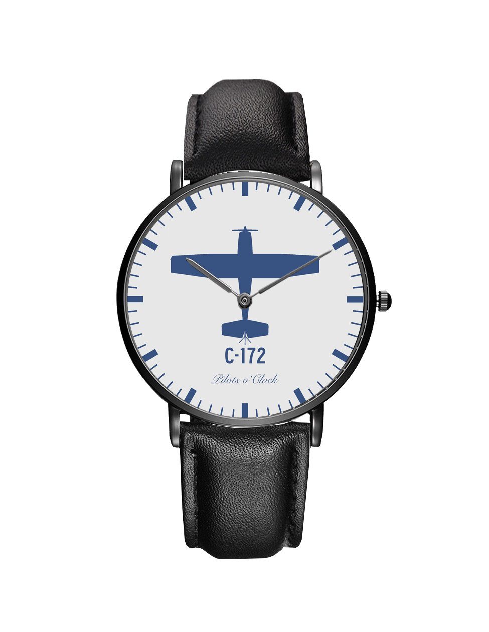 Cessna 172 Leather Strap Watches Pilot Eyes Store Black & Black Leather Strap 