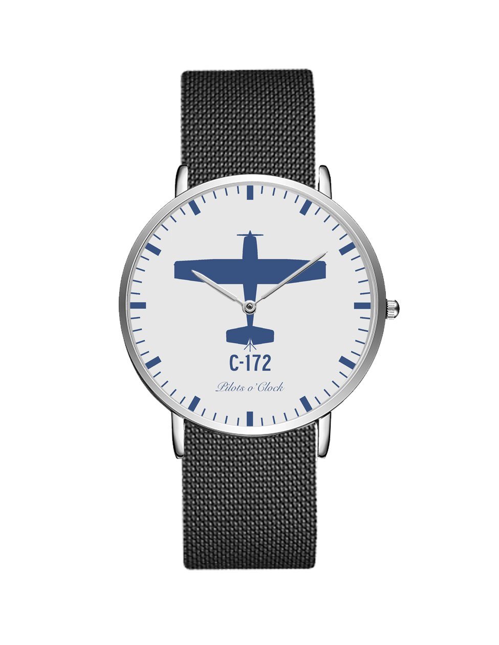 Cessna 172 Stainless Steel Strap Watches Pilot Eyes Store Silver & Black Stainless Steel Strap 