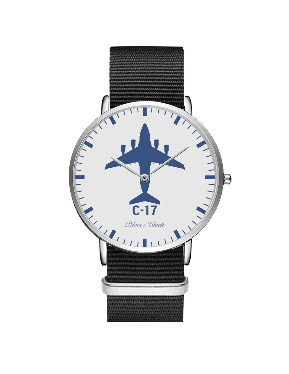 Boeing GlobeMaster C-17 Leather Strap Watches Pilot Eyes Store Silver & Black Nylon Strap 