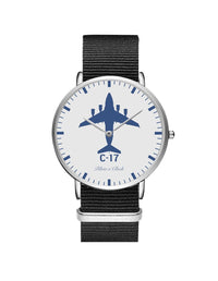 Thumbnail for Boeing GlobeMaster C-17 Leather Strap Watches Pilot Eyes Store Silver & Black Nylon Strap 