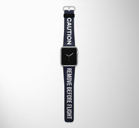 CAUTION Remove Before Flight Designed Leather Apple Watch Straps