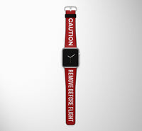 Thumbnail for CAUTION - Remove Before Flight Designed Leather Apple Watch Straps