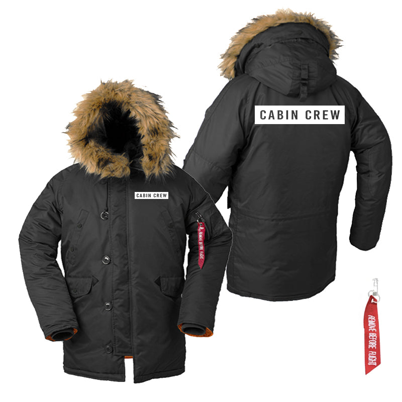 Cabin Crew Text Designed Parka Bomber Jackets