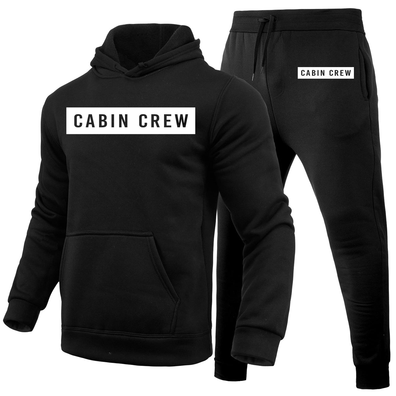 Cabin Crew Text Designed Hoodies & Sweatpants Set