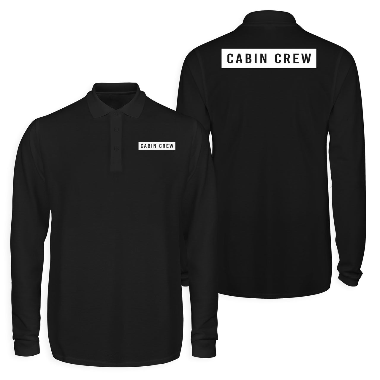 Cabin Crew Text Designed Long Sleeve Polo T-Shirts (Double-Side)