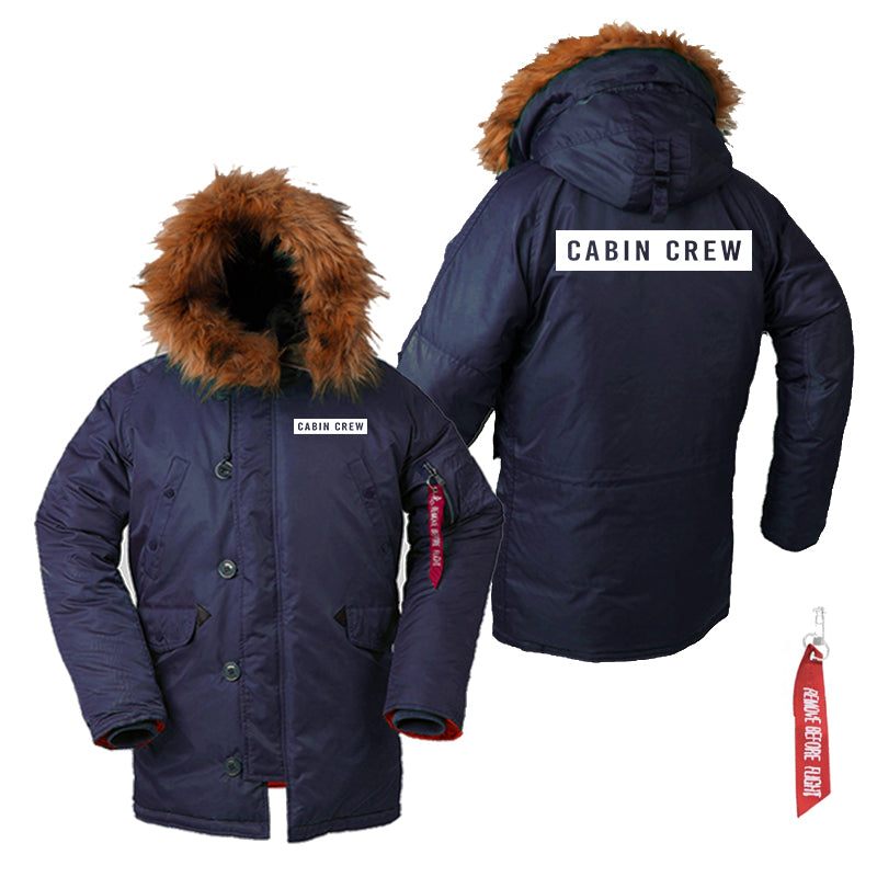 Cabin Crew Text Designed Parka Bomber Jackets