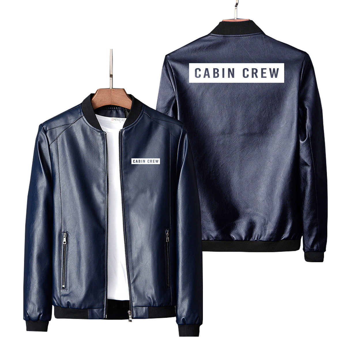 Cabin Crew Text Designed PU Leather Jackets