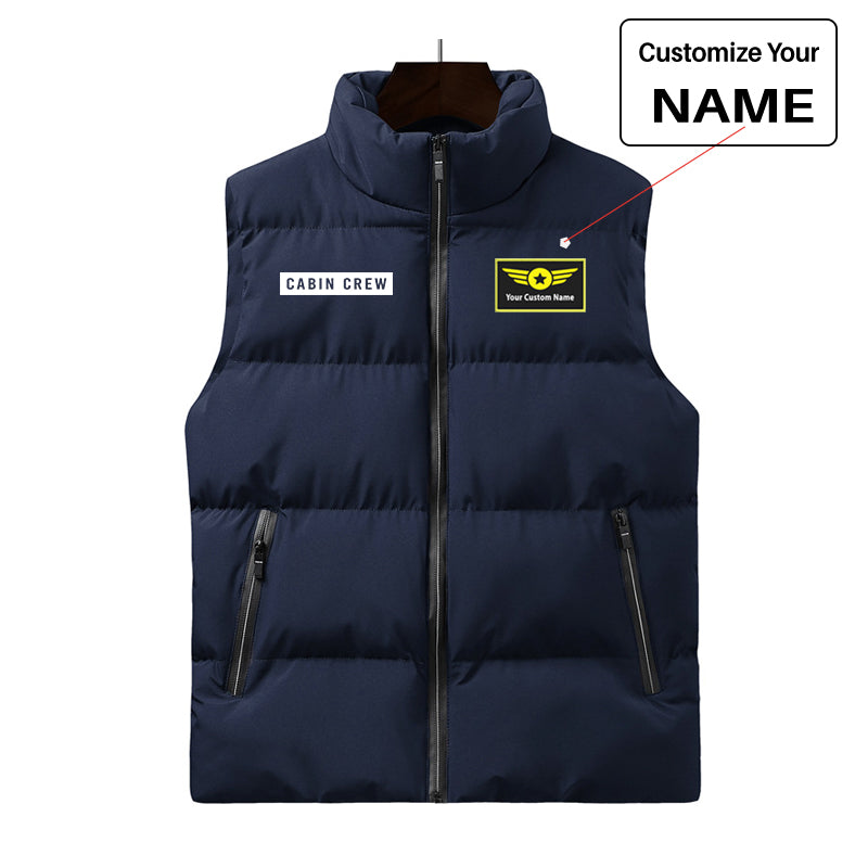 Cabin Crew Text Designed Puffy Vests