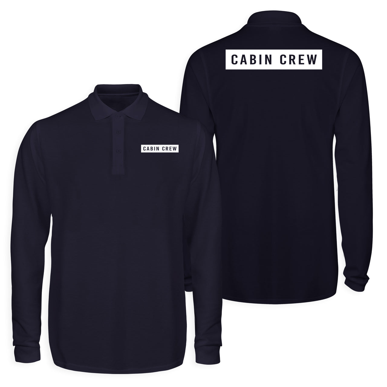 Cabin Crew Text Designed Long Sleeve Polo T-Shirts (Double-Side)