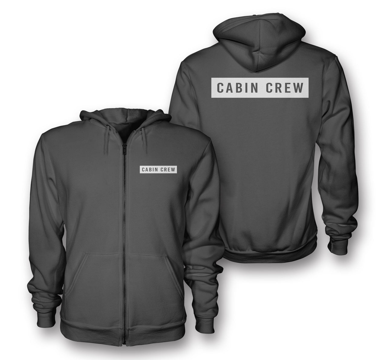 Cabin Crew Text Designed Zipped Hoodies