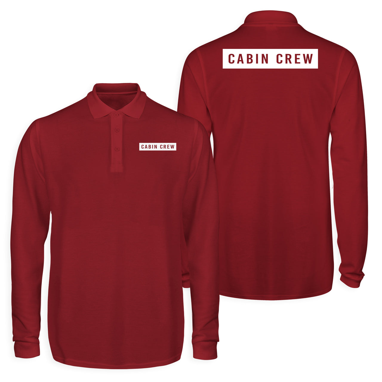 Cabin Crew Text Designed Long Sleeve Polo T-Shirts (Double-Side)