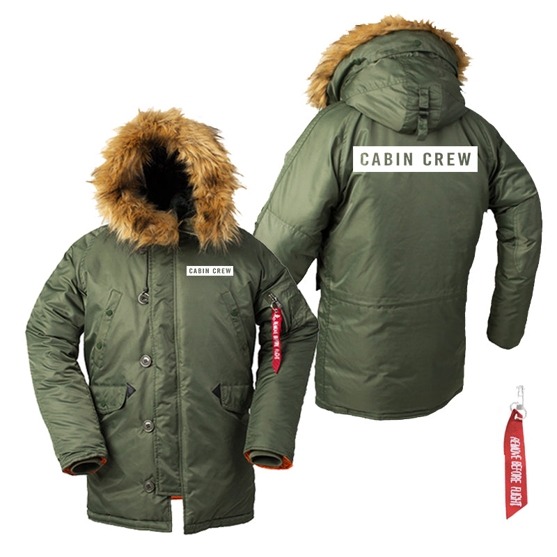 Cabin Crew Text Designed Parka Bomber Jackets