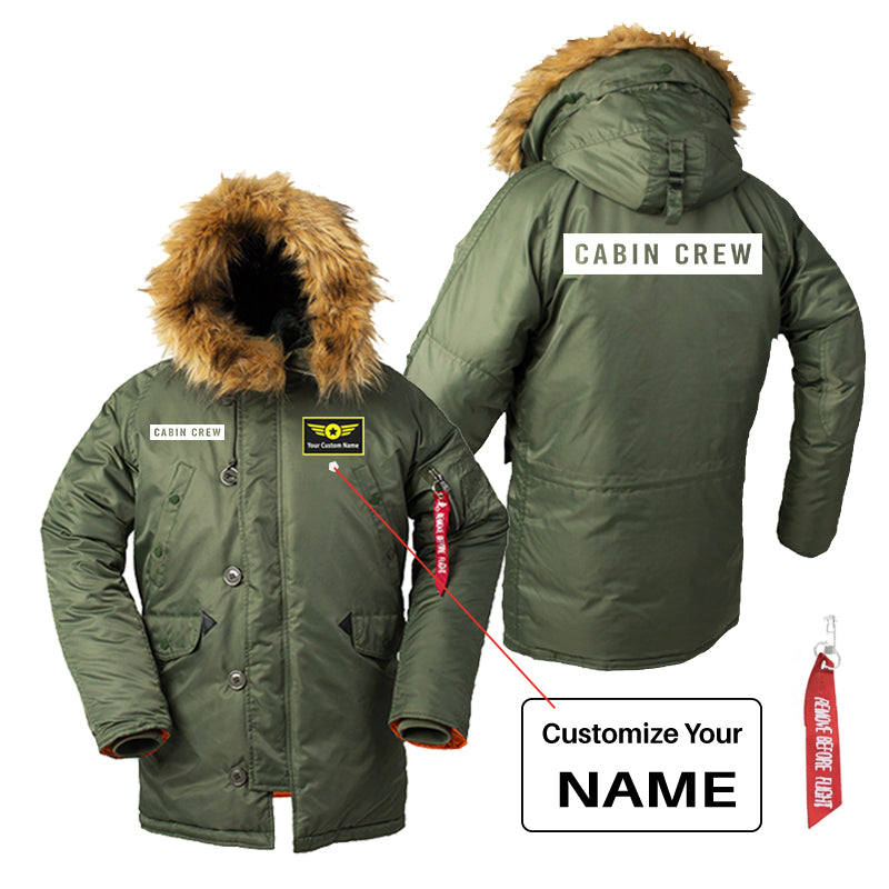 Cabin Crew Text Designed Parka Bomber Jackets