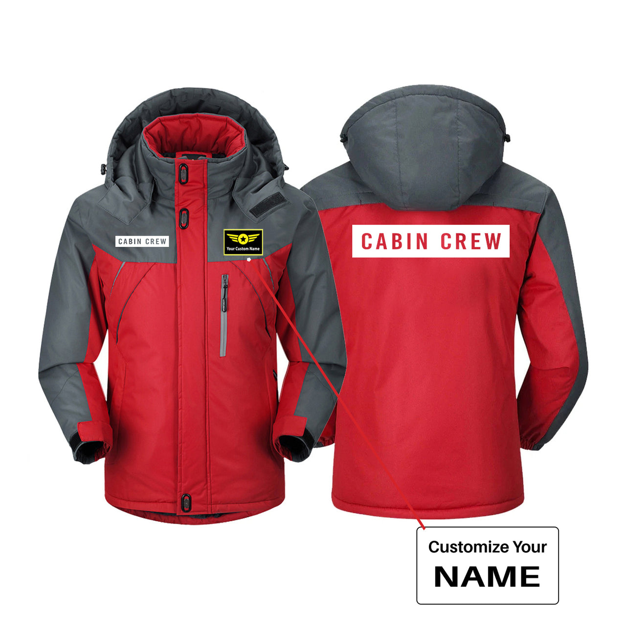 Cabin Crew Text Designed Thick Winter Jackets