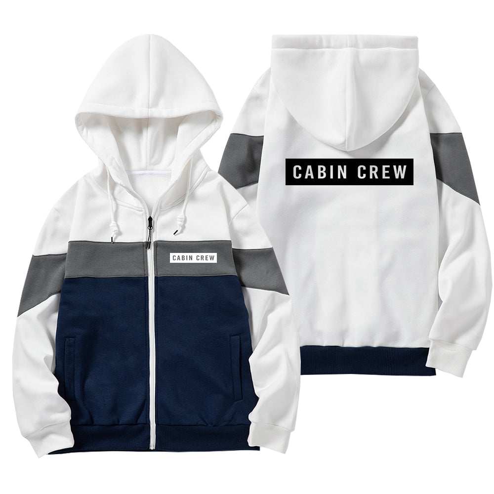 Cabin Crew Text Designed Colourful Zipped Hoodies
