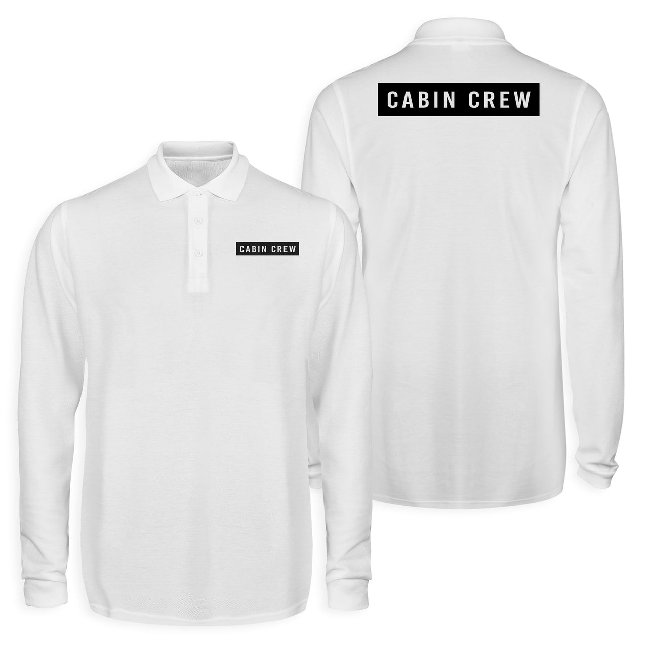 Cabin Crew Text Designed Long Sleeve Polo T-Shirts (Double-Side)