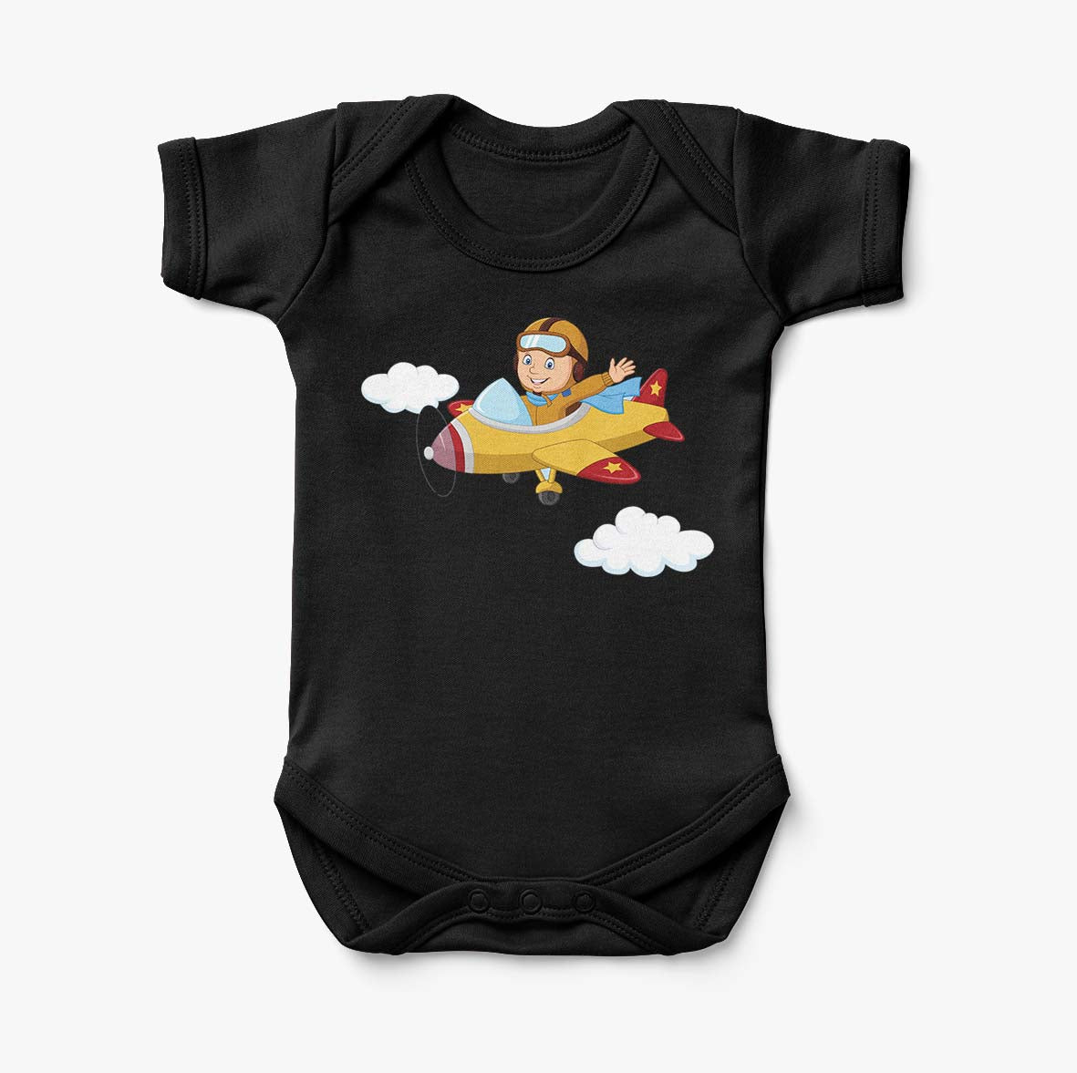 Cartoon Little Boy Operating Plane Designed Baby Bodysuits
