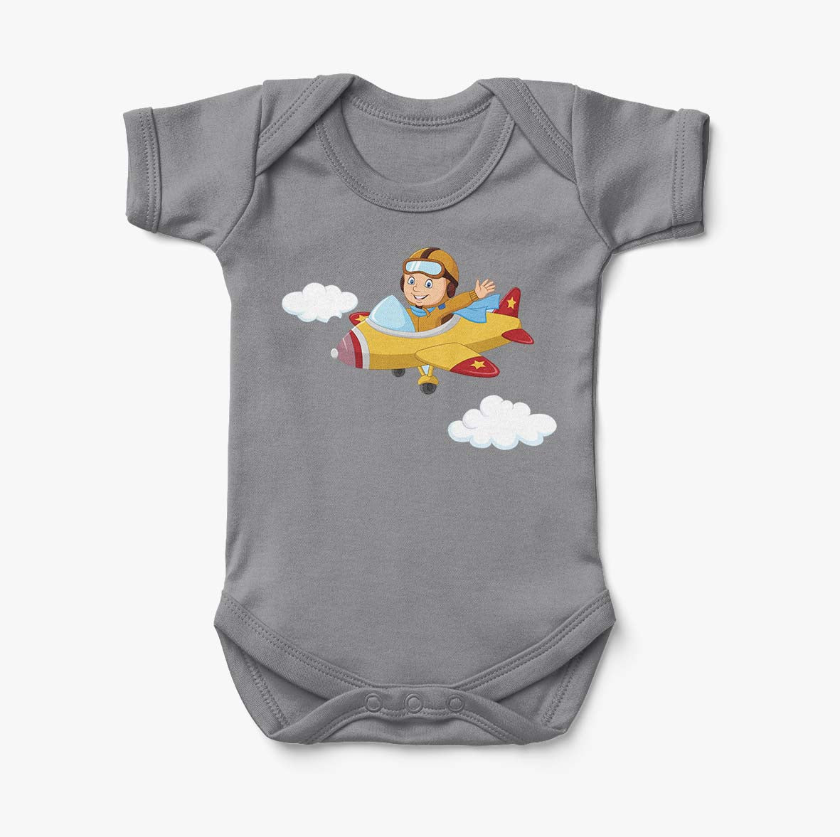 Cartoon Little Boy Operating Plane Designed Baby Bodysuits