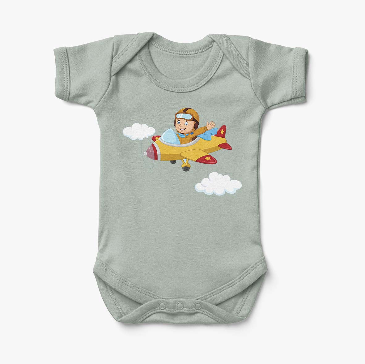 Cartoon Little Boy Operating Plane Designed Baby Bodysuits