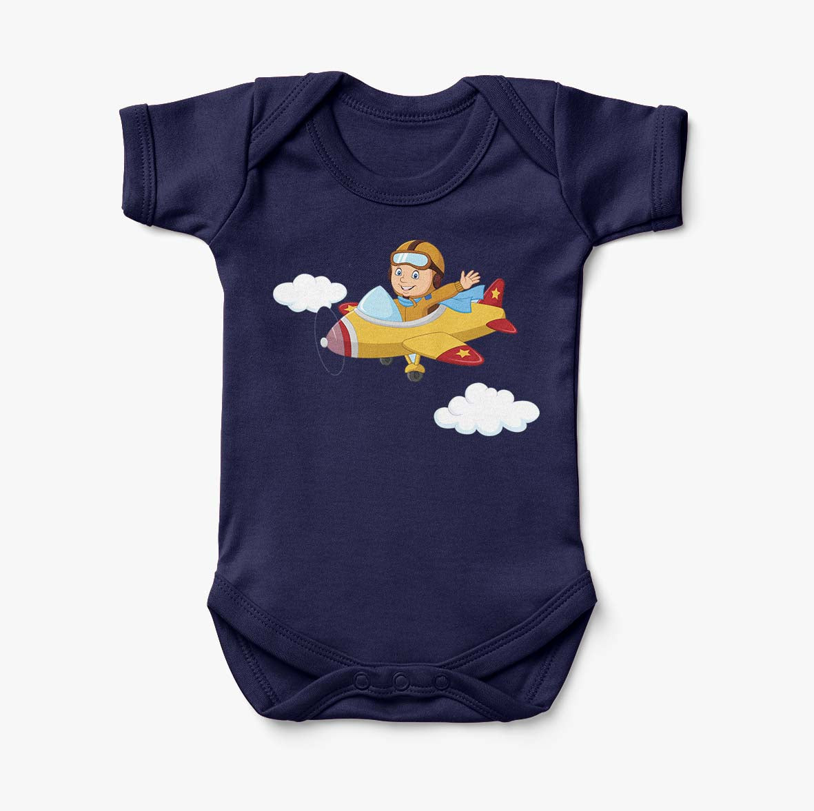 Cartoon Little Boy Operating Plane Designed Baby Bodysuits