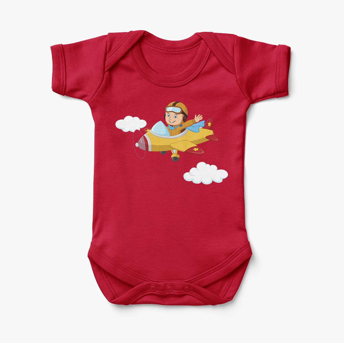 Cartoon Little Boy Operating Plane Designed Baby Bodysuits
