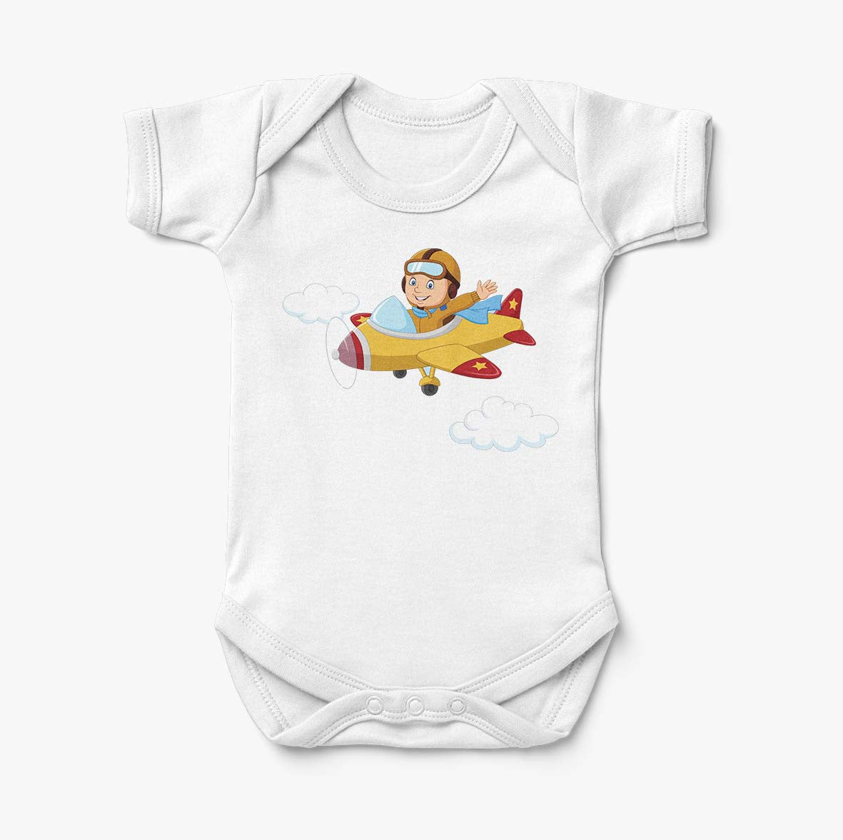 Cartoon Little Boy Operating Plane Designed Baby Bodysuits