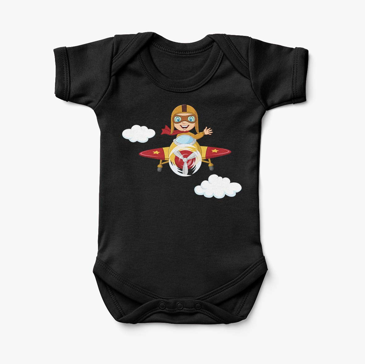 Cartoon Little Boy Operating Plane (Edition 2) Designed Baby Bodysuits