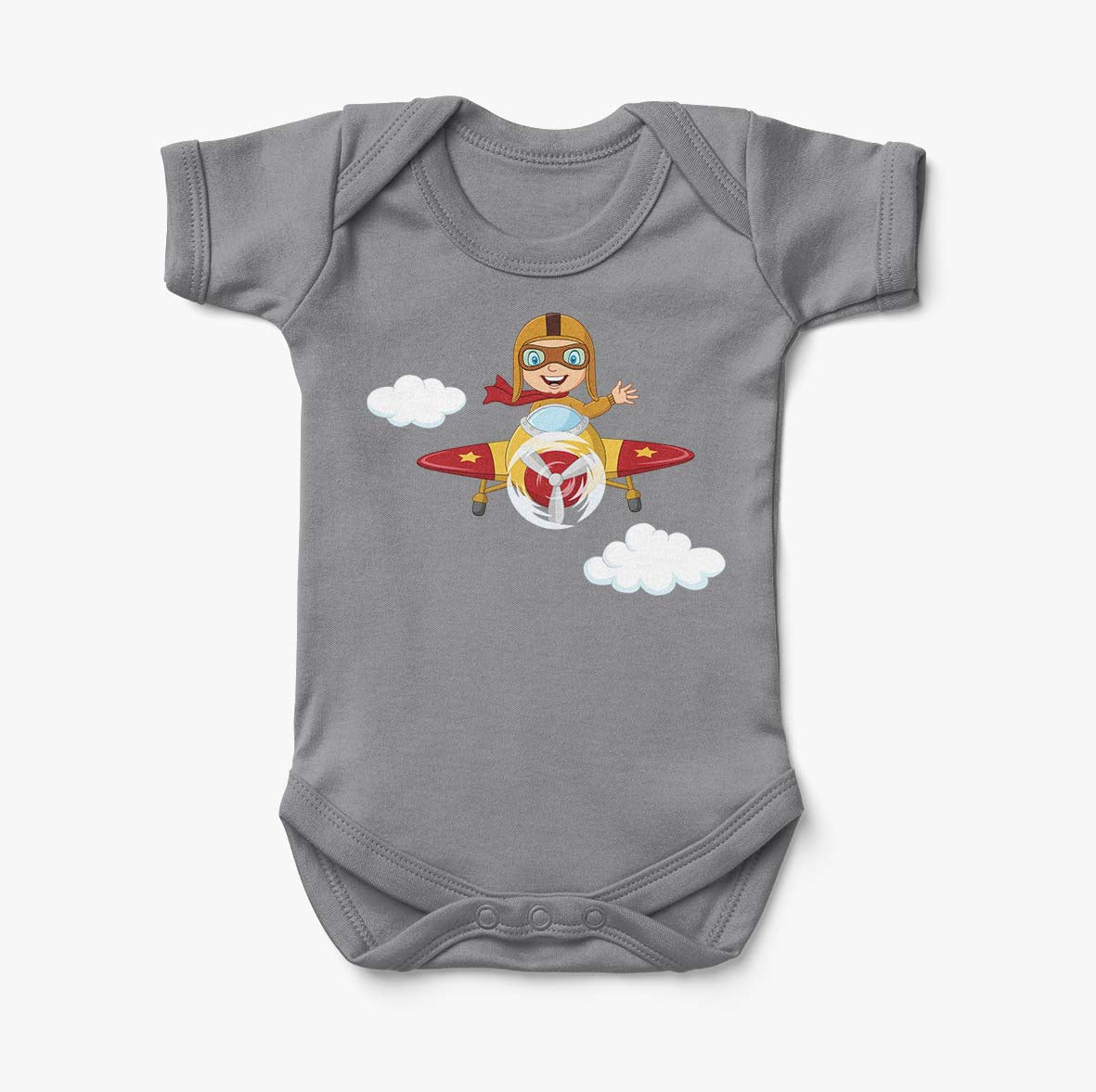 Cartoon Little Boy Operating Plane (Edition 2) Designed Baby Bodysuits