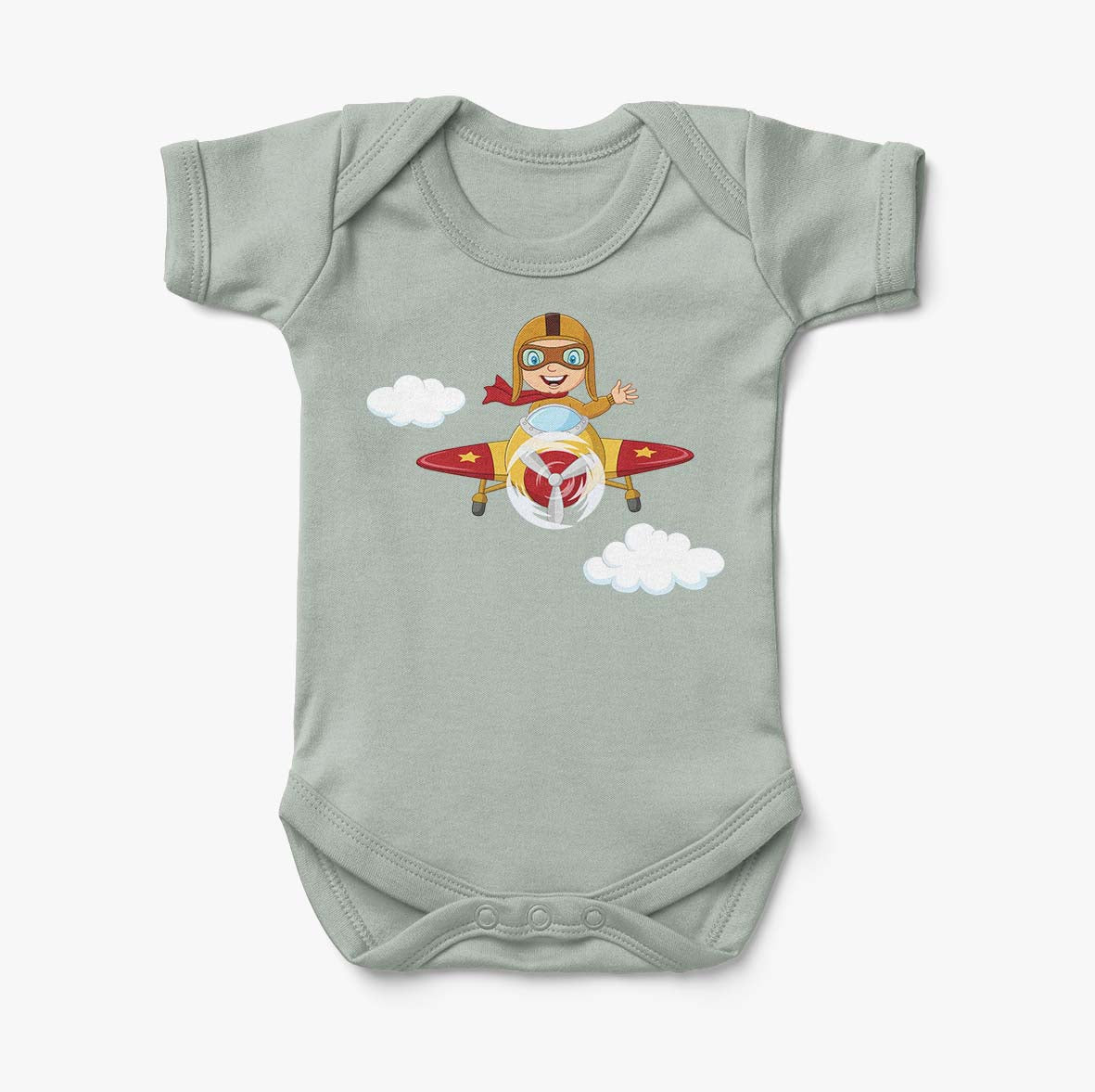 Cartoon Little Boy Operating Plane (Edition 2) Designed Baby Bodysuits