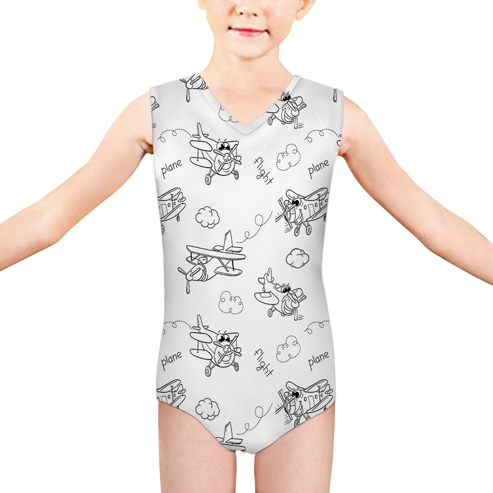 Cartoon Planes Designed Kids Swimsuit
