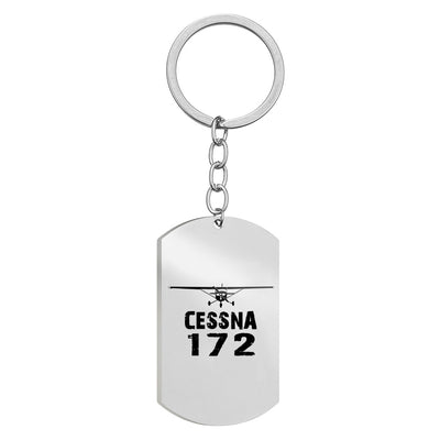 Side view of Cessna 172 & Plane Stainless Steel Key Chains (Double Side) aviation double-side stainless steel key chain in st.