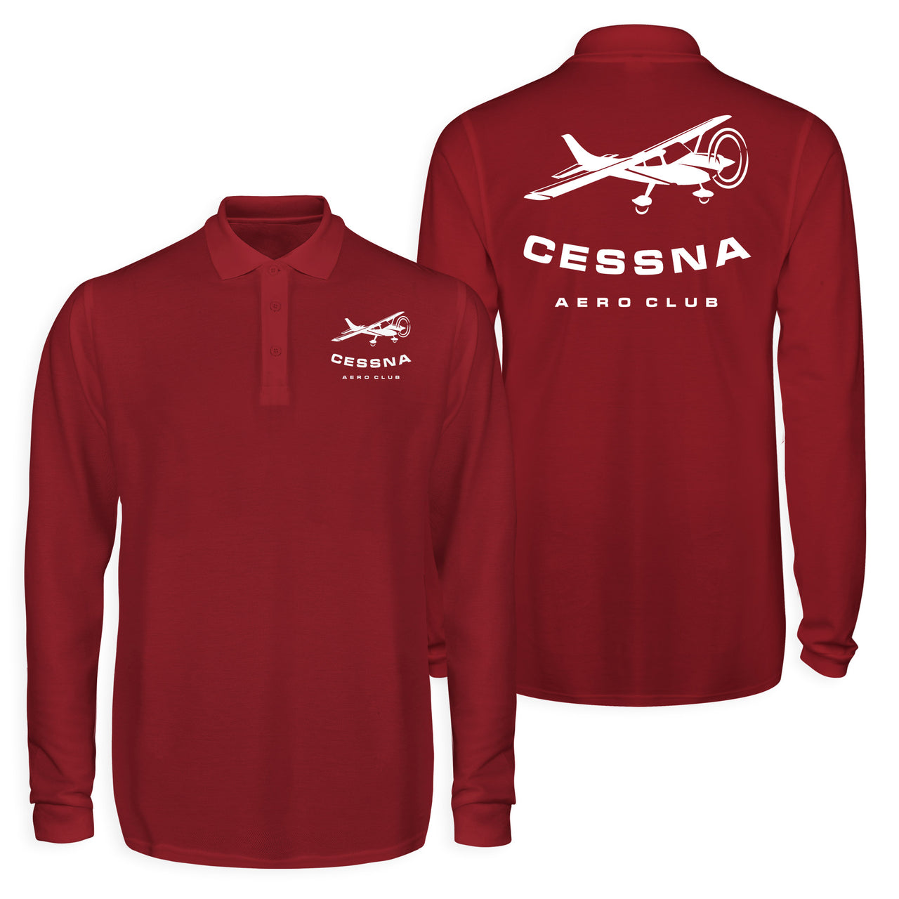 Cessna Aeroclub Designed Long Sleeve Polo T-Shirts (Double-Side)