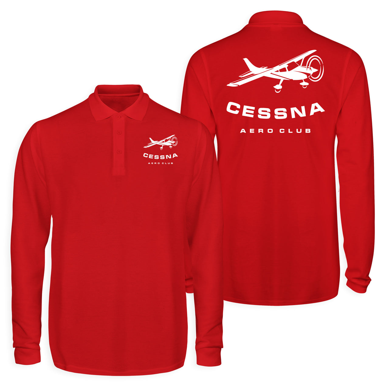 Cessna Aeroclub Designed Long Sleeve Polo T-Shirts (Double-Side)
