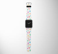 Thumbnail for Cheerful Seamless Airplanes Designed Leather Apple Watch Straps
