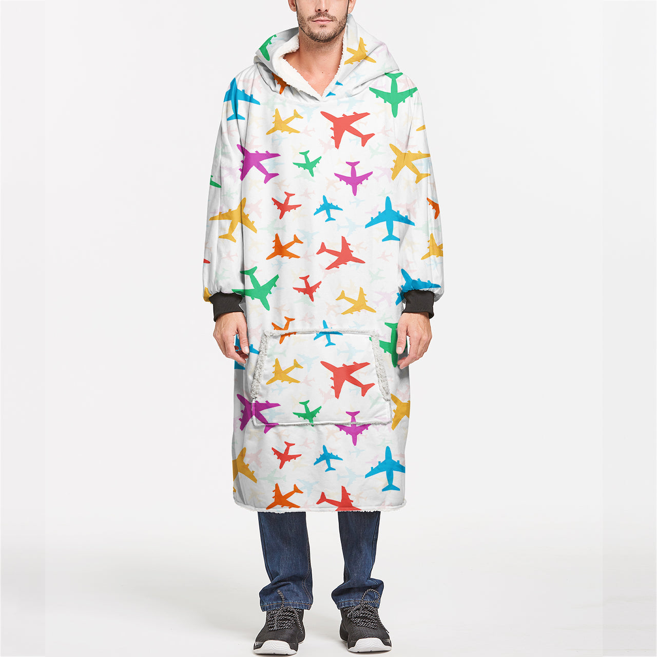 Cheerful Seamless Airplanes Designed Blanket Hoodies