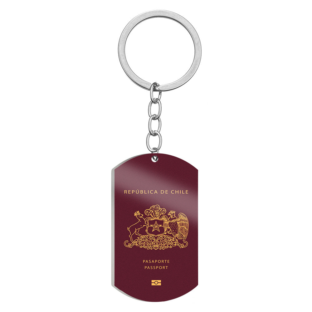 Chile Passport Designed Stainless Steel Key Chains (Double Side)