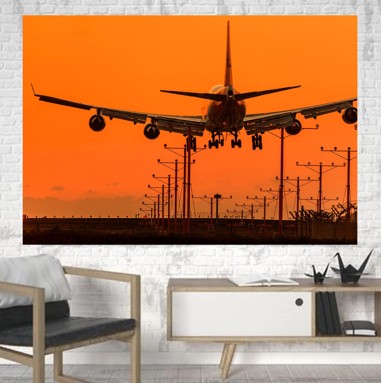Close up to Boeing 747 Landing at Sunset Printed Canvas Posters (1 Piece)