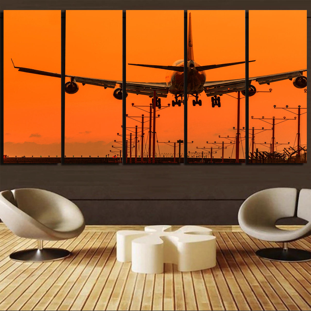 Close up to Boeing 747 Landing at Sunset Canvas Prints (5 Pieces)