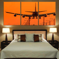 Thumbnail for Close up to Boeing 747 Landing at Sunset Printed Canvas Posters (3 Pieces)