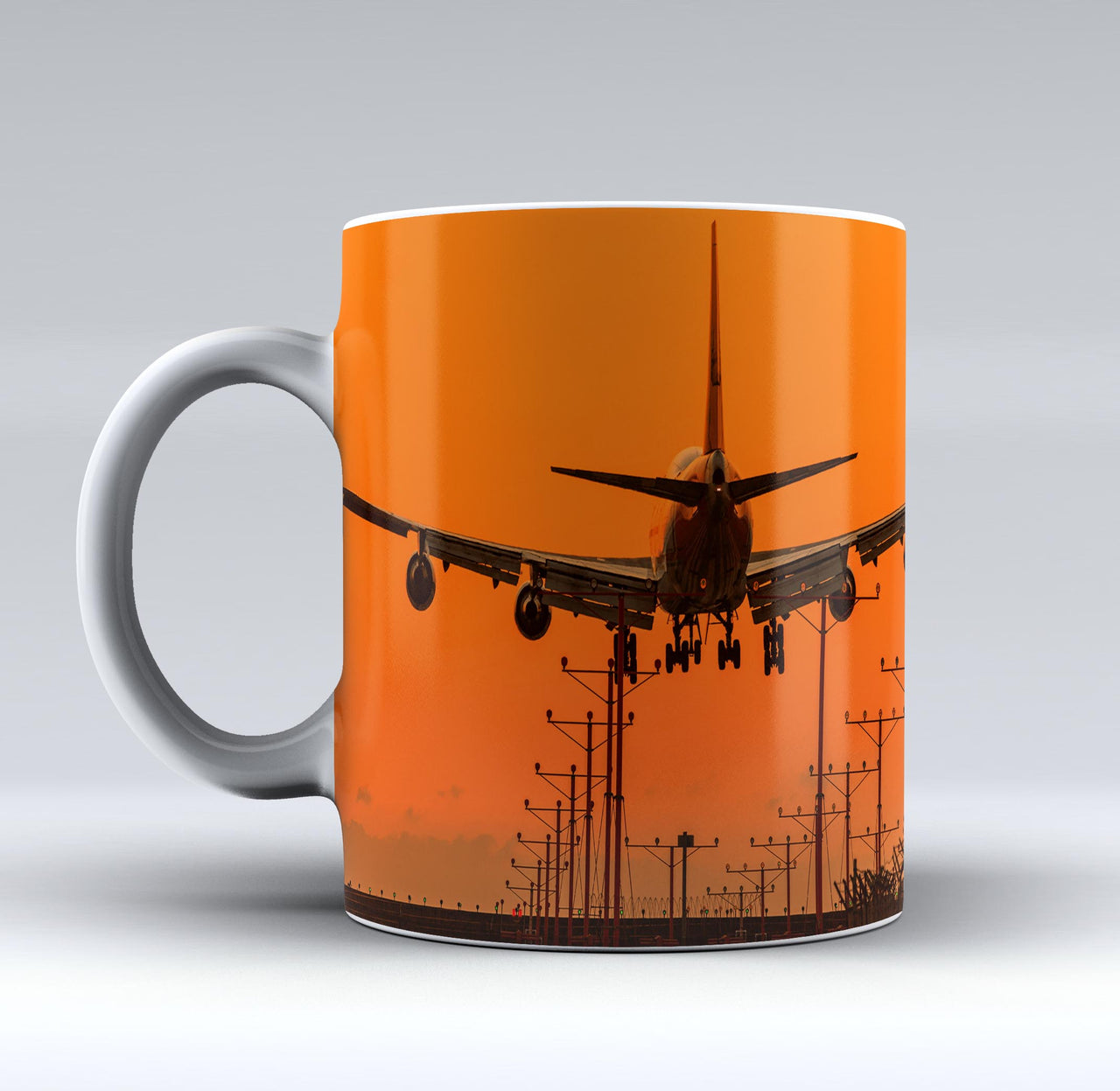 Close up to Boeing 747 Landing at Sunset Designed Mugs