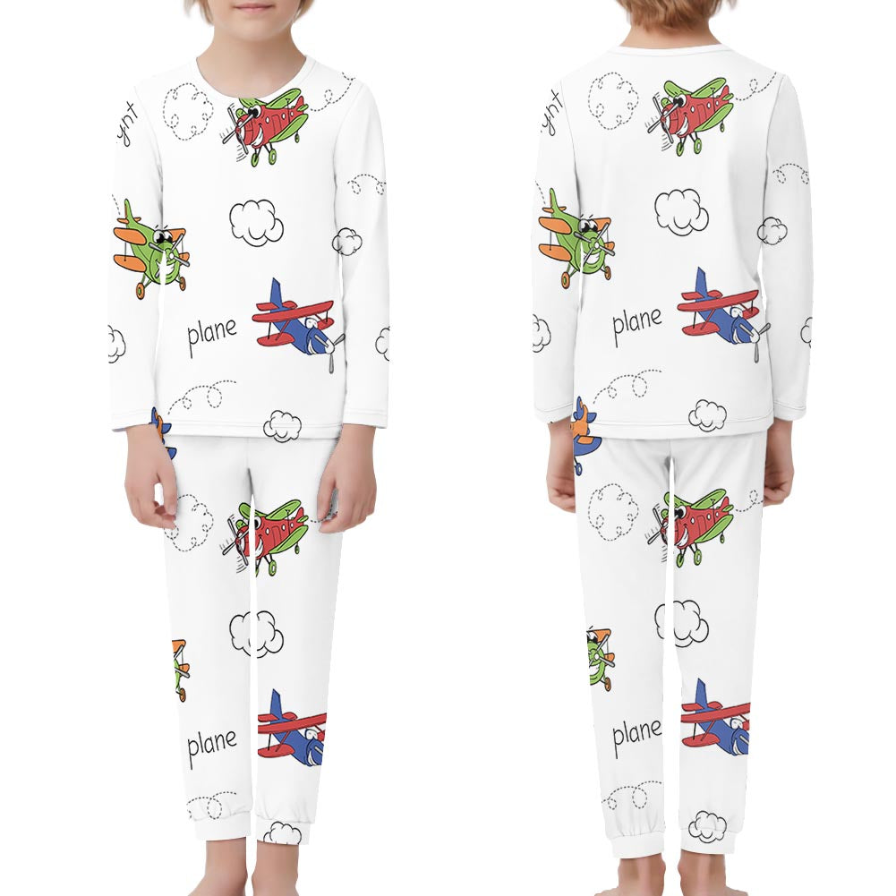 Colorful Cartoon Planes Designed "Children" Pijamas