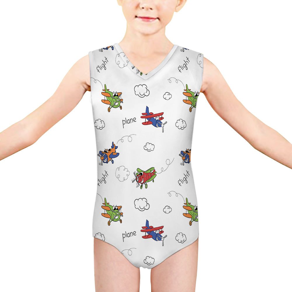 Colorful Cartoon Planes Designed Kids Swimsuit