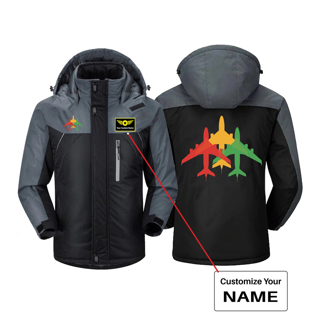 Colourful 3 Airplanes Designed Thick Winter Jackets