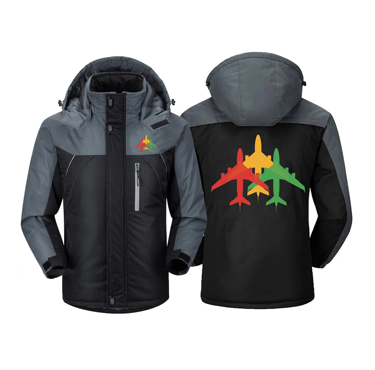 Colourful 3 Airplanes Designed Thick Winter Jackets