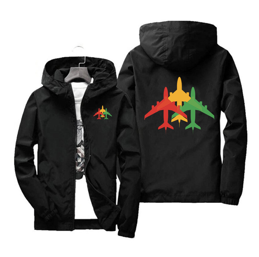 Colourful 3 Airplanes Designed Windbreaker Jackets